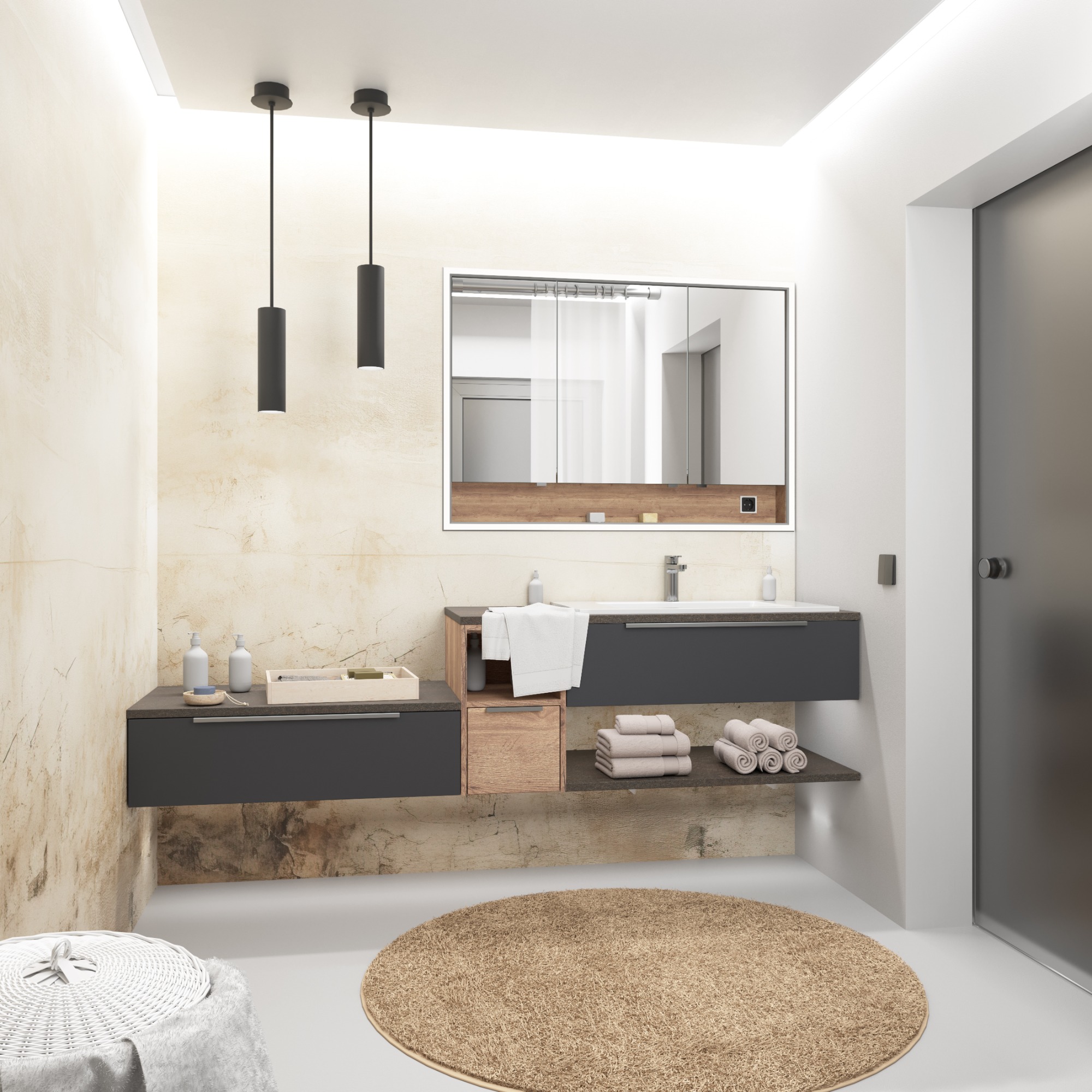 Nischenlösung mit Einbauspiegelschrank Nischenlösung mit Einbauspiegelschrank