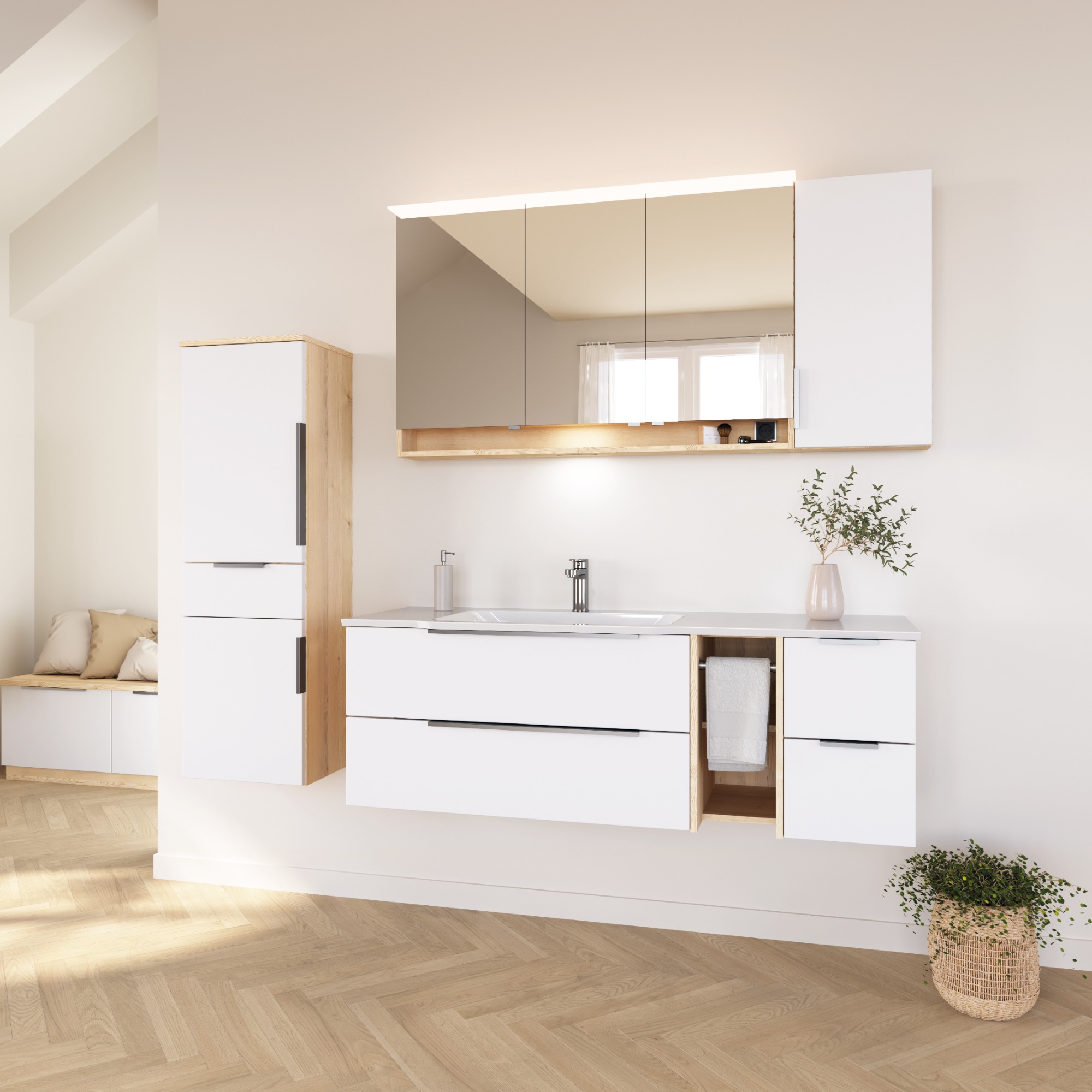 Geplante CREA.flex Badmöbelgruppe mit Seitenschrank Geplante CREA.flex Badmöbelgruppe mit Seitenschrank