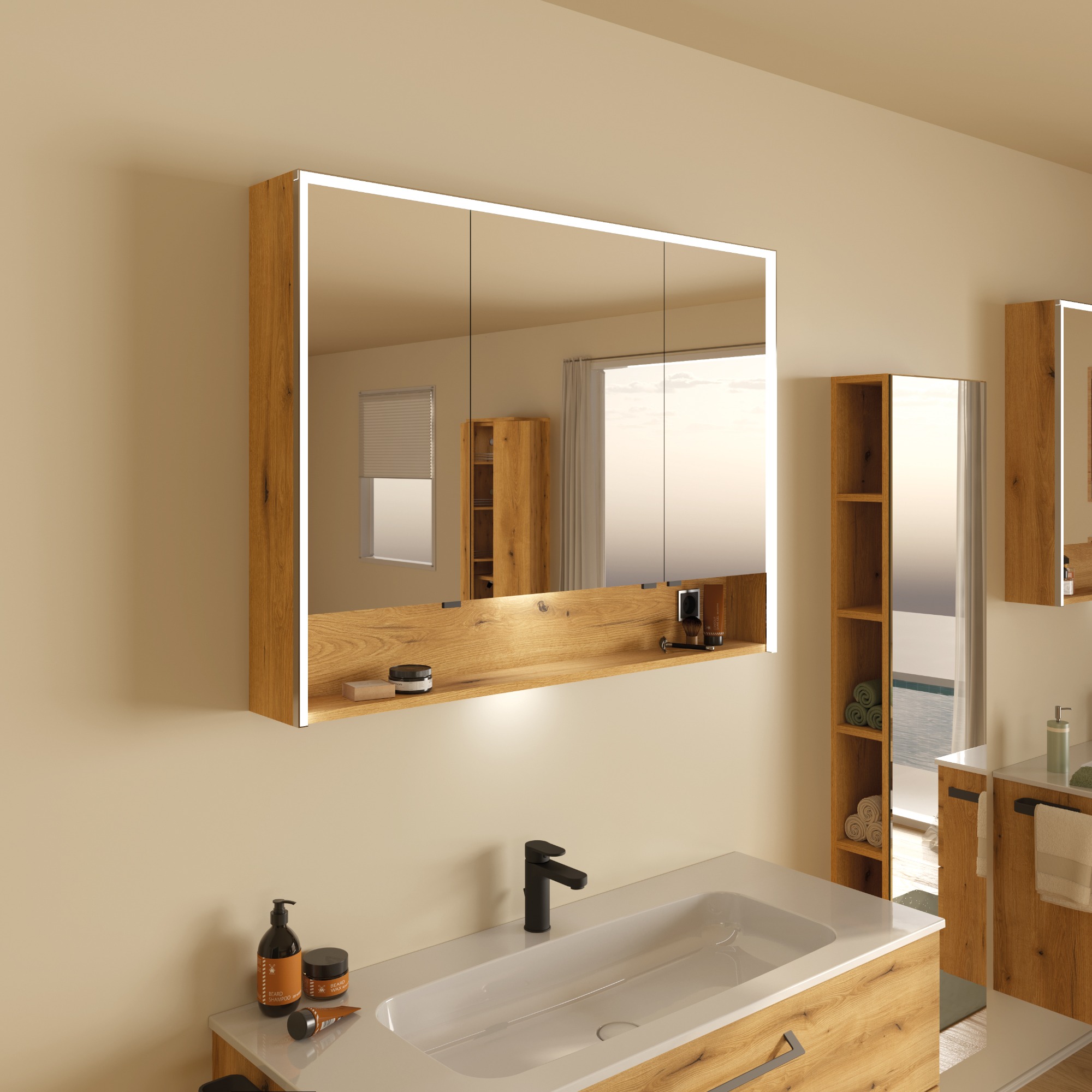 Spiegelschrank mit offenem Fach Spiegelschrank mit offenem Fach